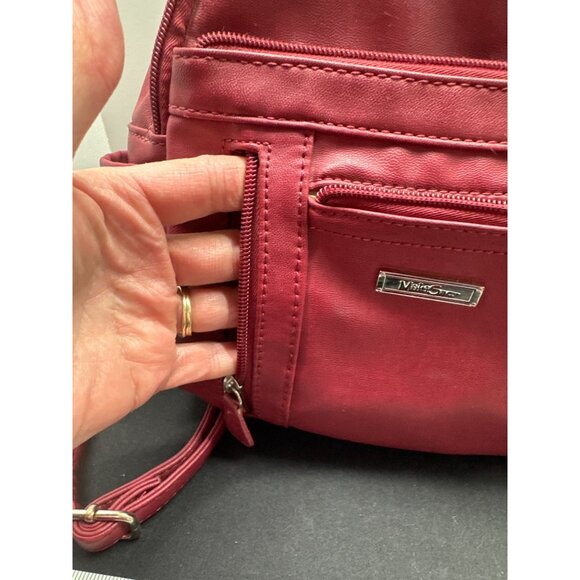 Multisac Red Maroon Faux Leather Mini Backpack Purse - Picture 10 of 16